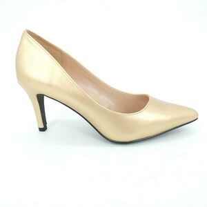 ASHRO Shoes Womens Gold 7.5 Pumps Classic Pointed Toe High Heel Chic New